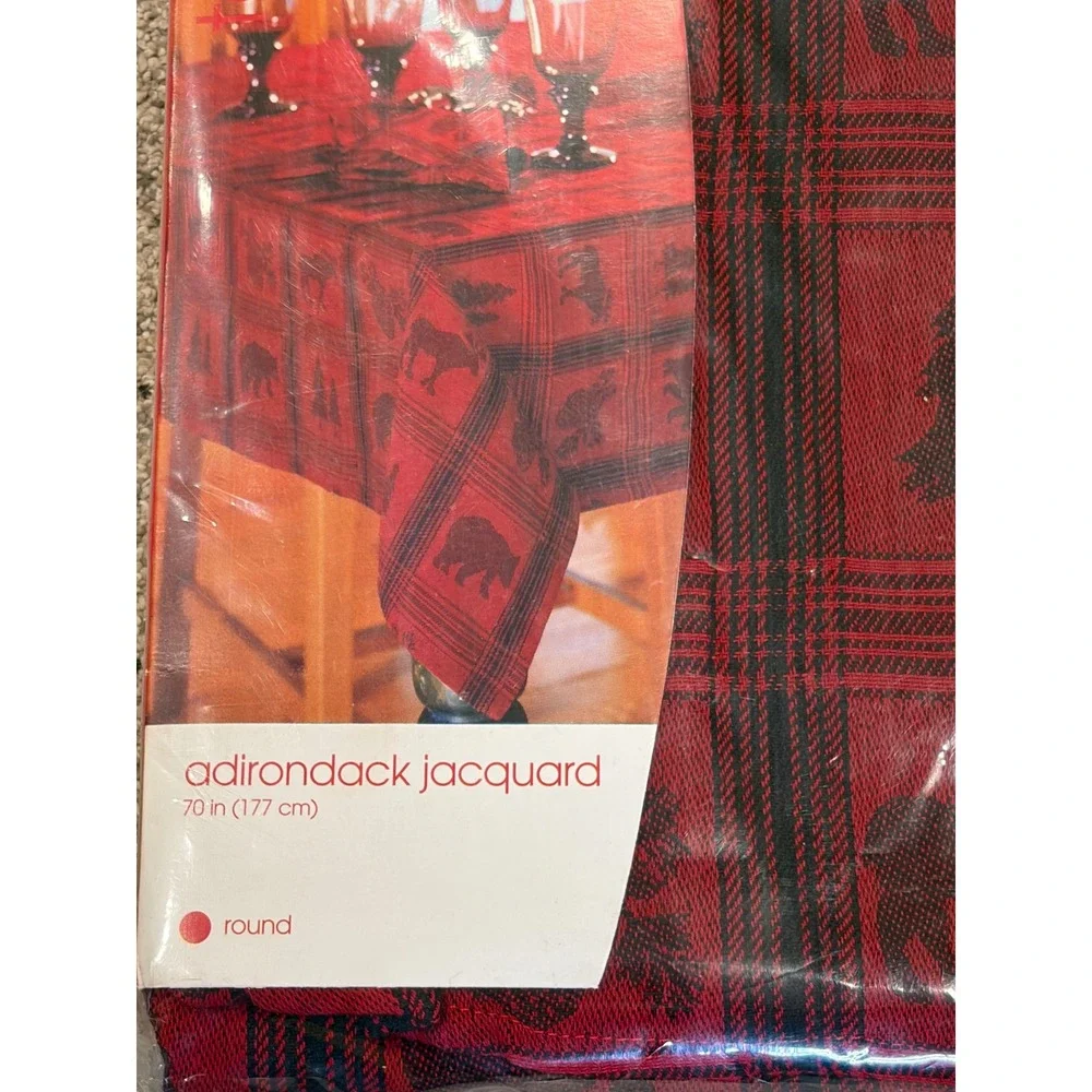 Target Home Adirondack Jacquard Round Tablecloth 70in Red Black Moose Bear
